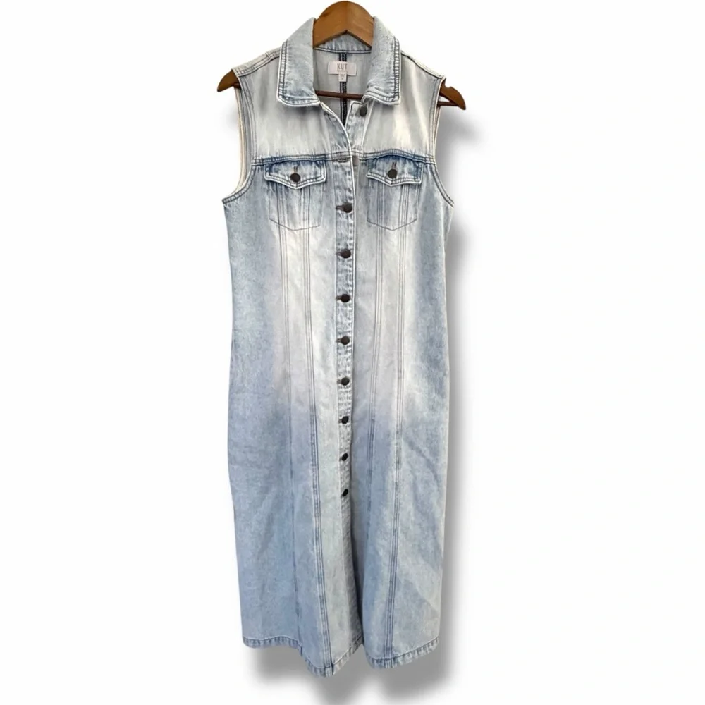 Kut from the Kloth Gretel Denim Shirt Dress Size  Medium Light Wash - Picture 6 of 15